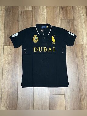 Ralph Lauren Dubai Black and Gold Polo Shirt Short Sleeves Mens Brand New